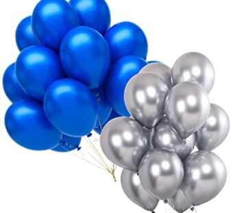 Blue ( 25 Pcs ) and Silver ( 25 Pcs ) Happy Birthday Party Metallic balloons for kids, boys, girls birthday, inauguration, anniversary